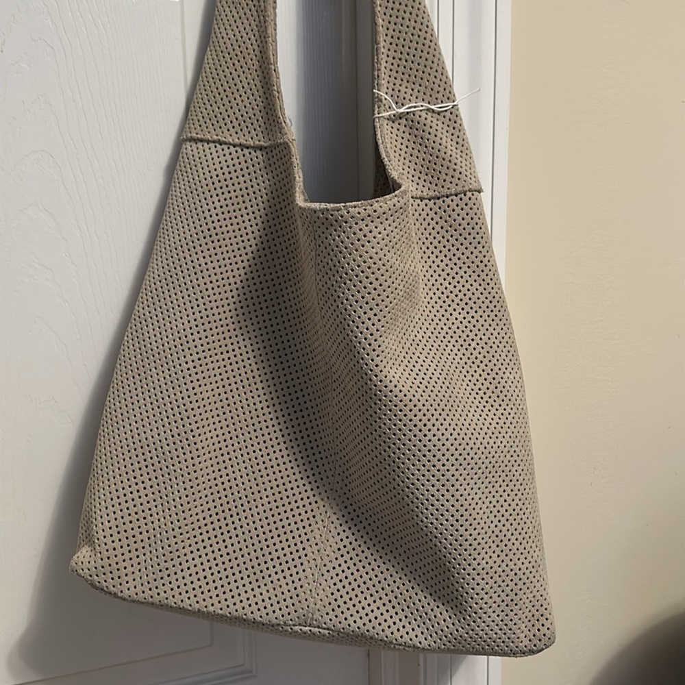 Brand New Vera Pelle Made in Italy taupe Leather Suede Hobo Shoulder Bag - Picture 5 of 16